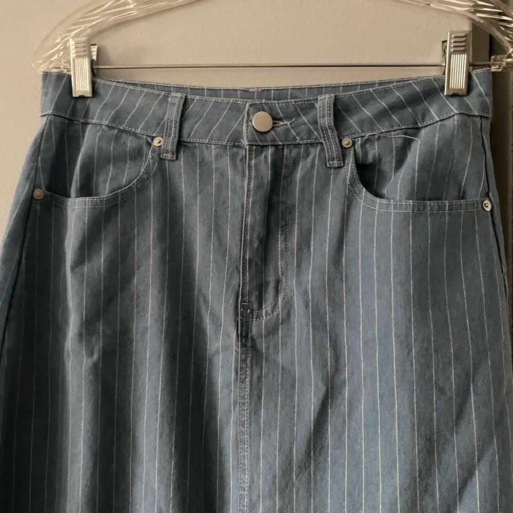 Denim Blue Striped Maxi Skirt